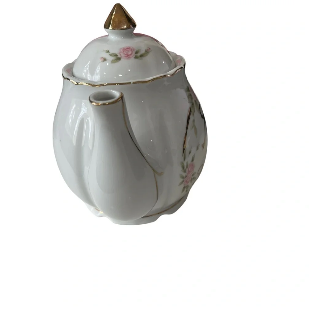 Lefton 50th Anniversary musical Teapot flowers with with gold trim - Picture 4 of 5